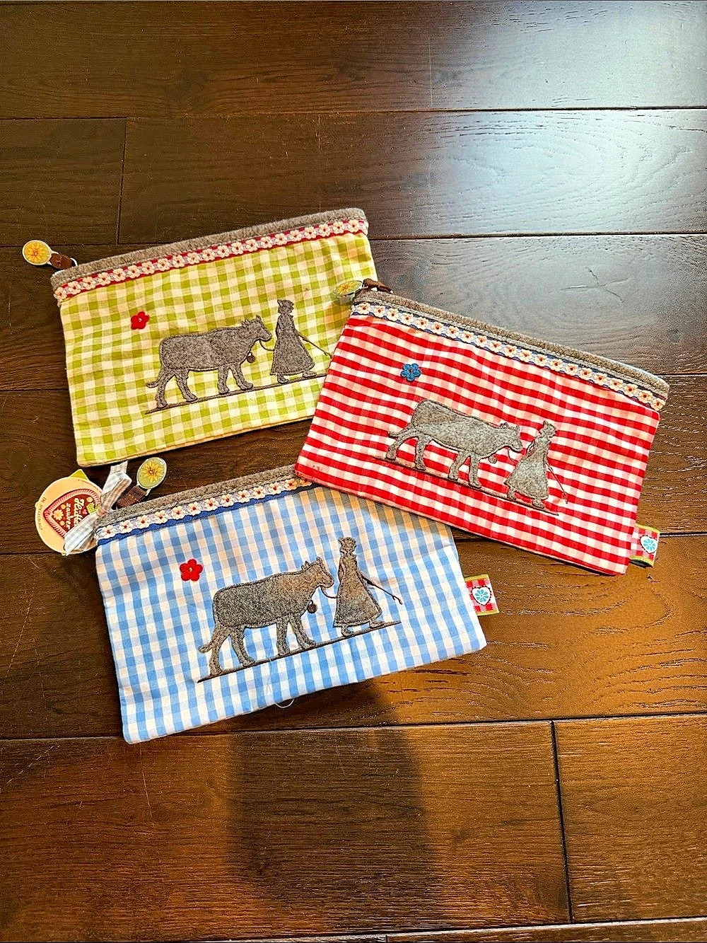 Die Spiegelburg Allzweck-Täschchen Gingham Pouch Set Blue & Red NWT